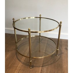 Petite Table Basse Ronde en Laiton de la Maison Baguès, Travail Français, Vers 1940