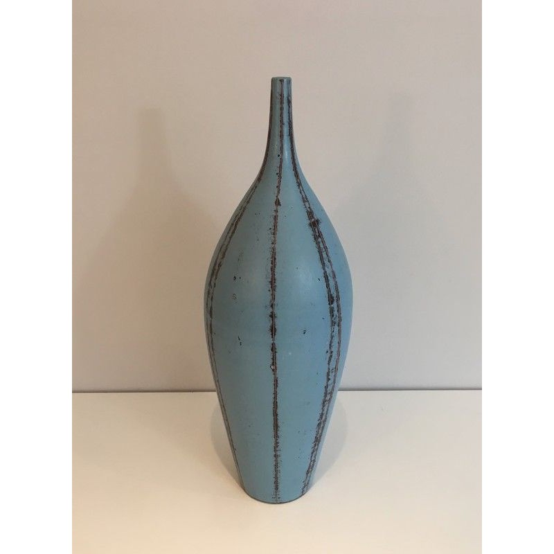 Blue Ceramic Vase, Circa 1970
