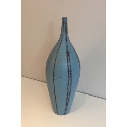 Vase en Céramique aux Tons Bleus, Vers 1970