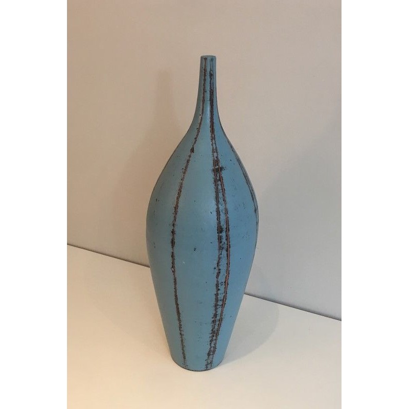 Blue Ceramic Vase, Circa 1970