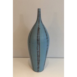 Blue Ceramic Vase, Circa 1970