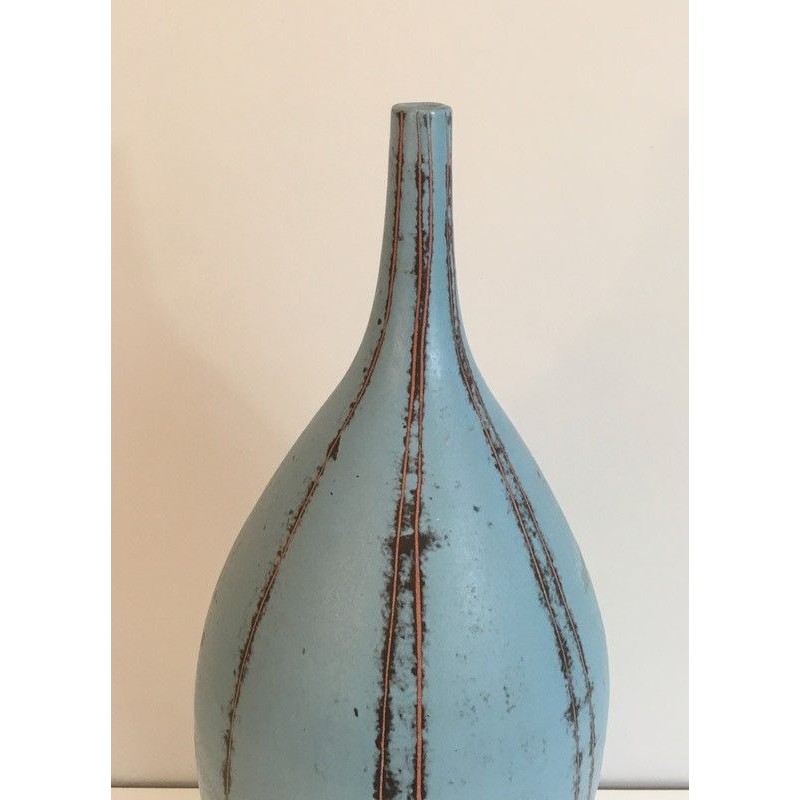 Vase en Céramique aux Tons Bleus, Vers 1970