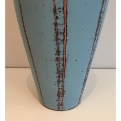 Blue Ceramic Vase, Circa 1970