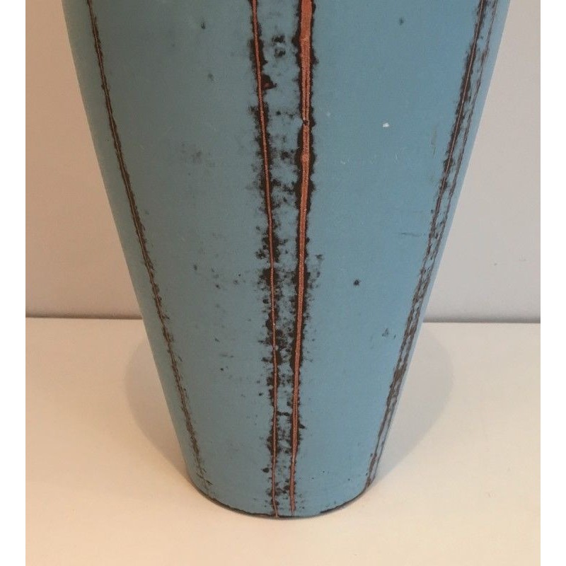 Blue Ceramic Vase, Circa 1970