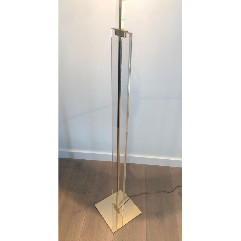 Lampadaire de Parquet en Verre et Laiton, Travail Français, vers 1970 | Maison BARROIS
