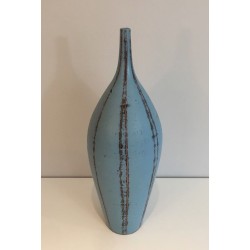 Blue Ceramic Vase, Circa 1970