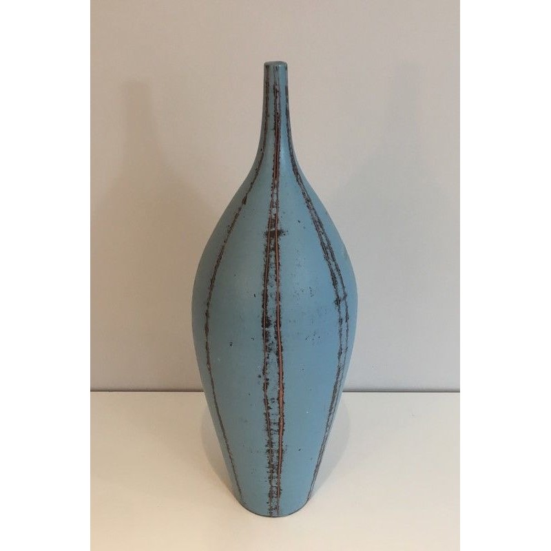 Vase en Céramique aux Tons Bleus, Vers 1970