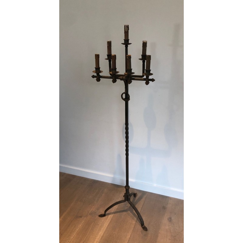 Lampadaire en Fer Forgé et Doré, Art Déco, Travail Français, vers 1940 | Maison BARROIS