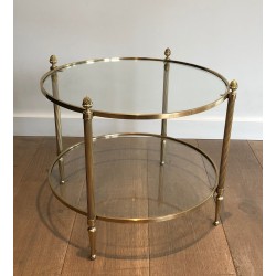 Petite Table Basse Ronde en Laiton de la Maison Baguès, Travail Français, Vers 1940