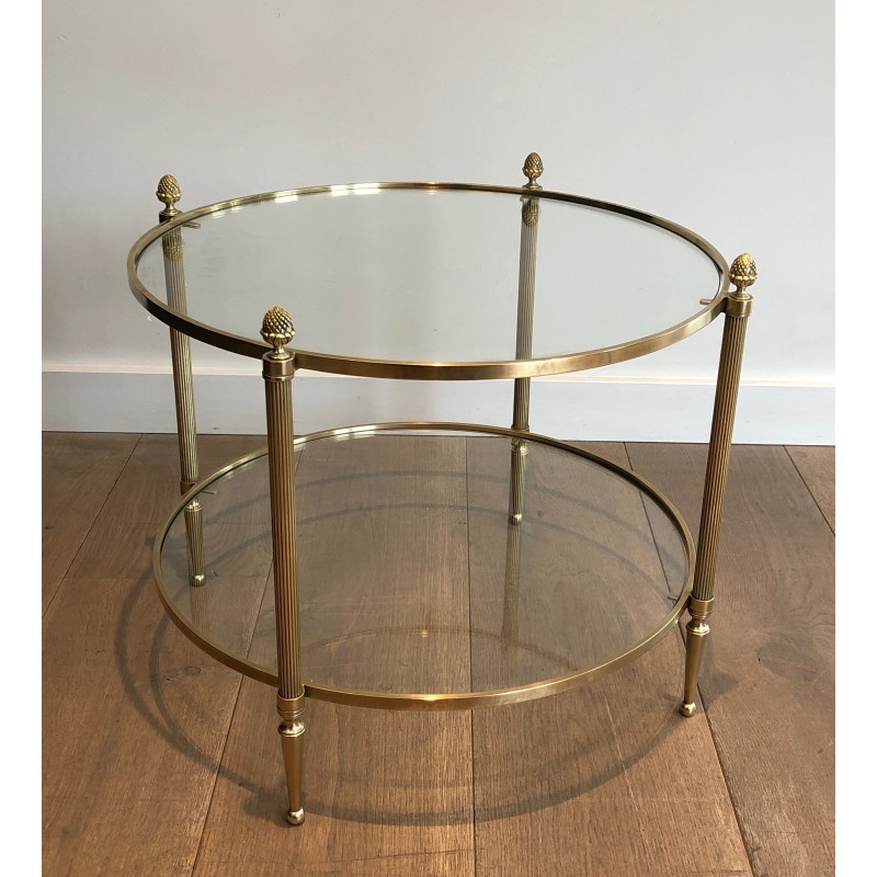 Petite Table Basse Ronde en Laiton de la Maison Baguès, Travail Français, Vers 1940