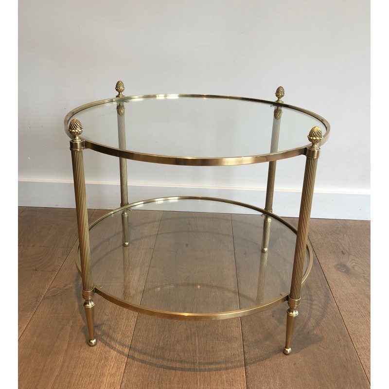 Small Round Brass Coffee Table by Maison Baguès, French Work, Circa 1940