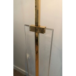Lampadaire de Parquet en Verre et Laiton, Travail Français, vers 1970 | Maison BARROIS