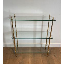 Brass Shelving Unit with Thick Glass Slab Shelves by Maison Jansen, French Work, Circa 1940