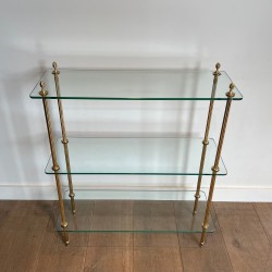 Brass Shelving Unit with Thick Glass Slab Shelves by Maison Jansen, French Work, Circa 1940