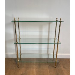 Brass Shelving Unit with Thick Glass Slab Shelves by Maison Jansen, French Work, Circa 1940