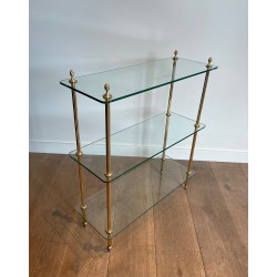 Brass Shelving Unit with Thick Glass Slab Shelves by Maison Jansen, French Work, Circa 1940
