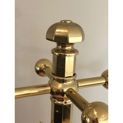 Porte-Manteaux en Laiton sur Socle Rond en Marbre, Travail Français, Vers 1970