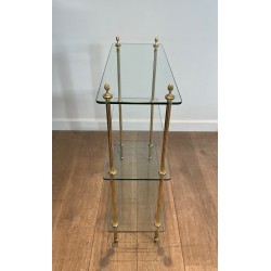 Brass Shelving Unit with Thick Glass Slab Shelves by Maison Jansen, French Work, Circa 1940