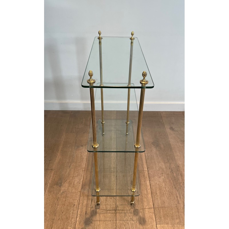 Brass Shelving Unit with Thick Glass Slab Shelves by Maison Jansen, French Work, Circa 1940