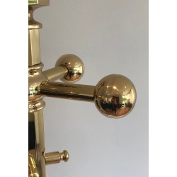 Brass Coat Rack on Round Marble Base, French Work, Circa 1970