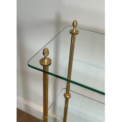 Étagère en Laiton à Tablettes de Dalles de Verre de la Maison Jansen, Travail Français, Vers 1940