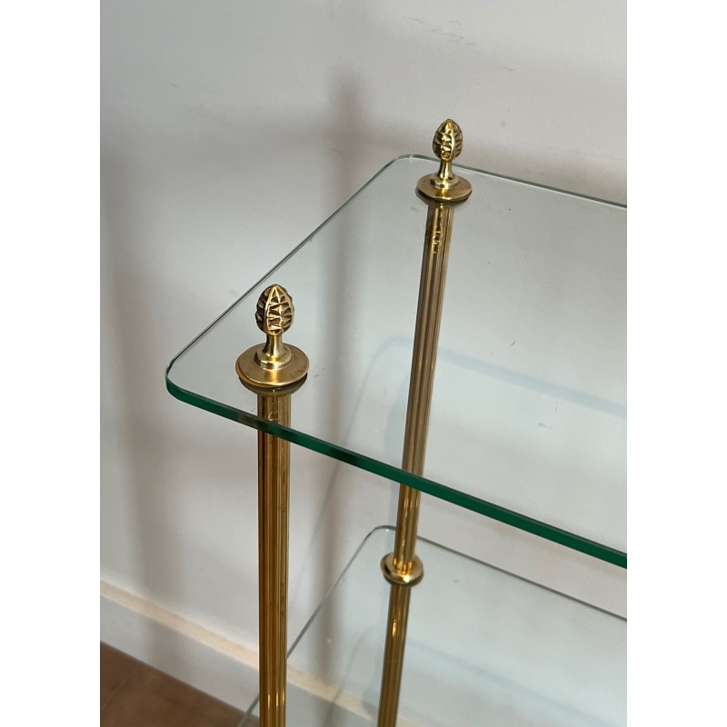 Brass Shelving Unit with Thick Glass Slab Shelves by Maison Jansen, French Work, Circa 1940