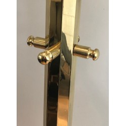 Porte-Manteaux en Laiton sur Socle Rond en Marbre, Travail Français, Vers 1970