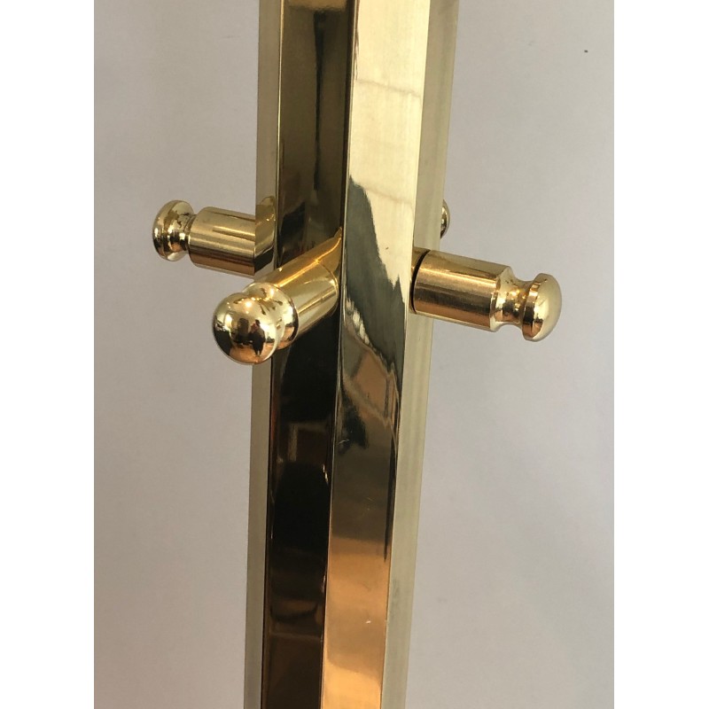 Brass Coat Rack on Round Marble Base, French Work, Circa 1970