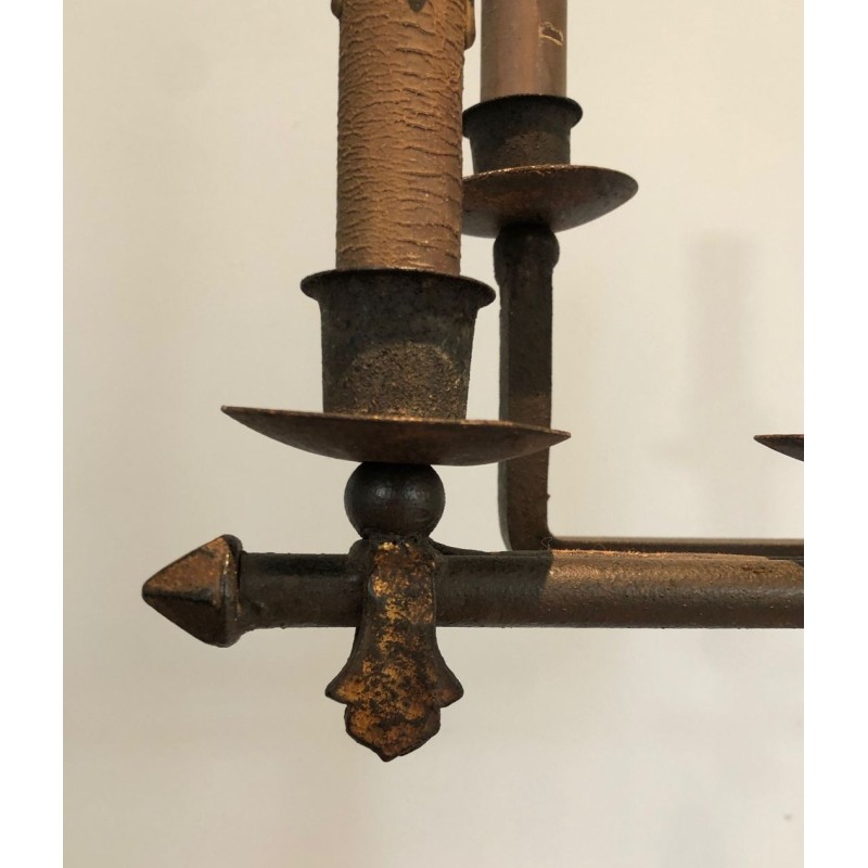 Lampadaire en Fer Forgé et Doré, Art Déco, Travail Français, vers 1940 | Maison BARROIS