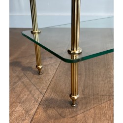 Brass Shelving Unit with Thick Glass Slab Shelves by Maison Jansen, French Work, Circa 1940