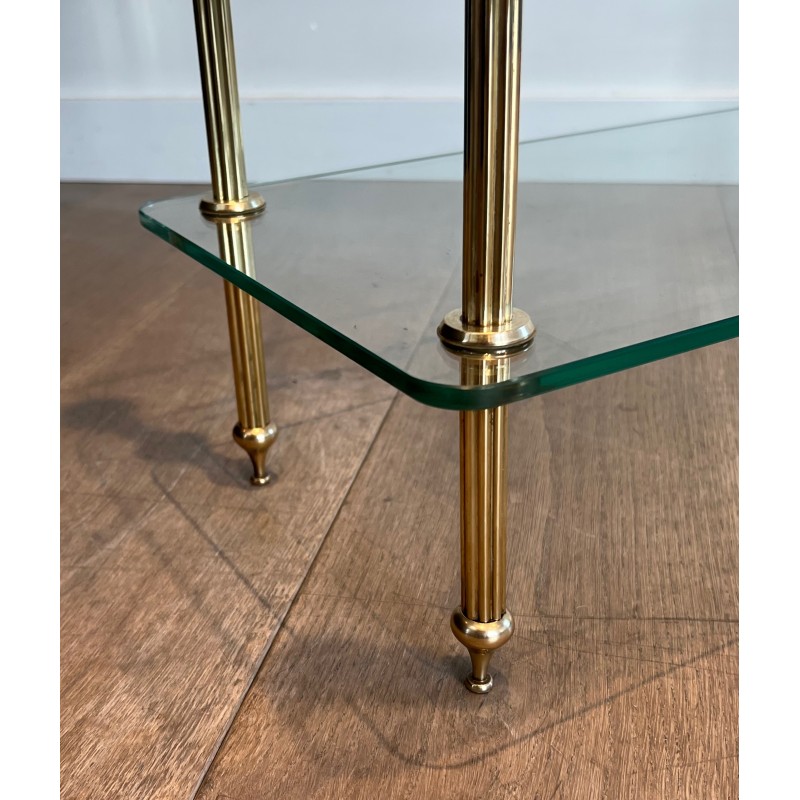 Brass Shelving Unit with Thick Glass Slab Shelves by Maison Jansen, French Work, Circa 1940