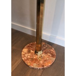 Brass Coat Rack on Round Marble Base, French Work, Circa 1970