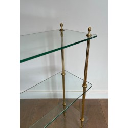 Brass Shelving Unit with Thick Glass Slab Shelves by Maison Jansen, French Work, Circa 1940