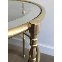 Round Brass Side Table with Glass and Silvered Mirror Shelves, French Work, Circa 1970