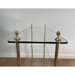Brass Shelving Unit with Thick Glass Slab Shelves by Maison Jansen, French Work, Circa 1940