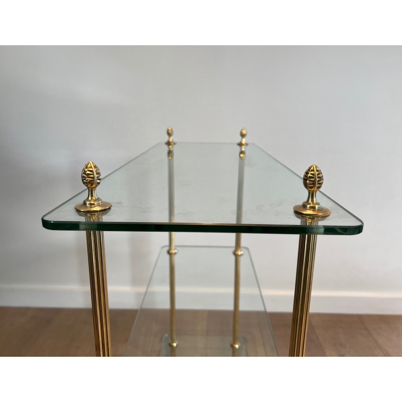 Brass Shelving Unit with Thick Glass Slab Shelves by Maison Jansen, French Work, Circa 1940