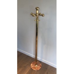 Porte-Manteaux en Laiton sur Socle Rond en Marbre, Travail Français, Vers 1970