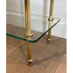 Brass Shelving Unit with Thick Glass Slab Shelves by Maison Jansen, French Work, Circa 1940
