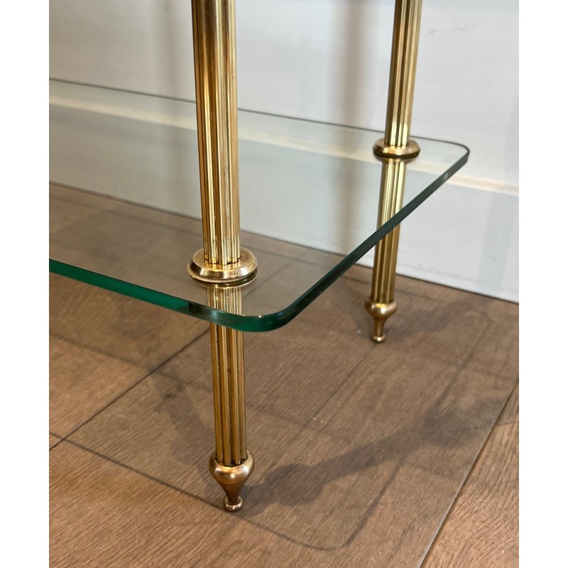 Brass Shelving Unit with Thick Glass Slab Shelves by Maison Jansen, French Work, Circa 1940