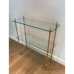 Brass Shelving Unit with Thick Glass Slab Shelves by Maison Jansen, French Work, Circa 1940