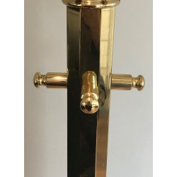 Porte-Manteaux en Laiton sur Socle Rond en Marbre, Travail Français, Vers 1970