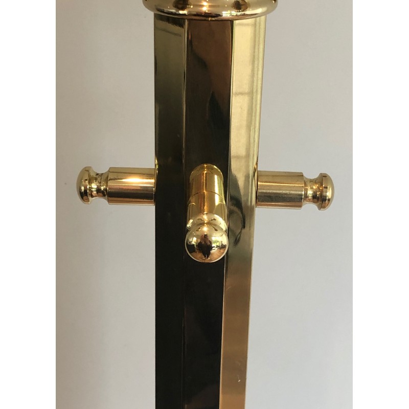 Brass Coat Rack on Round Marble Base, French Work, Circa 1970