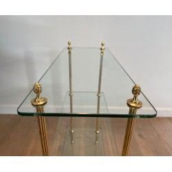 Brass Shelving Unit with Thick Glass Slab Shelves by Maison Jansen, French Work, Circa 1940