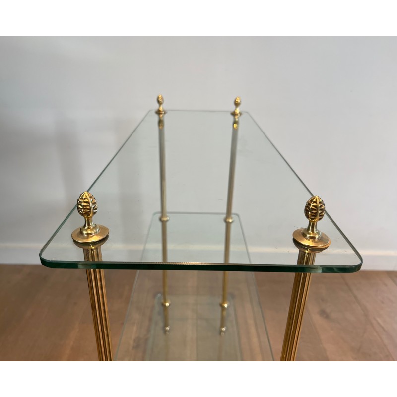 Brass Shelving Unit with Thick Glass Slab Shelves by Maison Jansen, French Work, Circa 1940