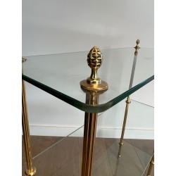 Brass Shelving Unit with Thick Glass Slab Shelves by Maison Jansen, French Work, Circa 1940