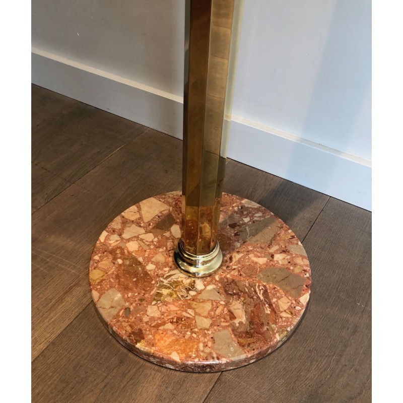 Brass Coat Rack on Round Marble Base, French Work, Circa 1970
