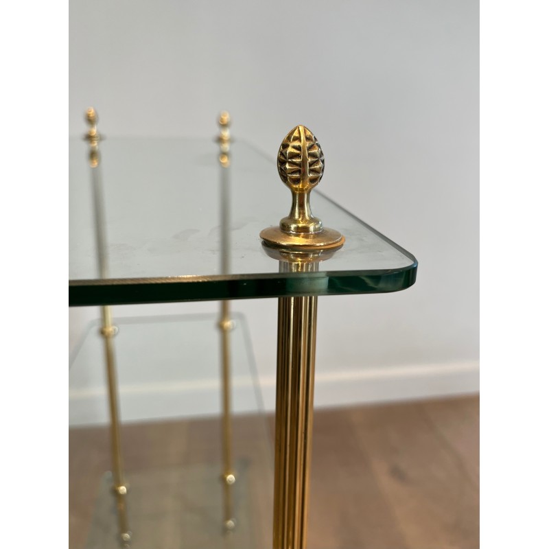 Brass Shelving Unit with Thick Glass Slab Shelves by Maison Jansen, French Work, Circa 1940