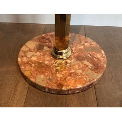 Brass Coat Rack on Round Marble Base, French Work, Circa 1970