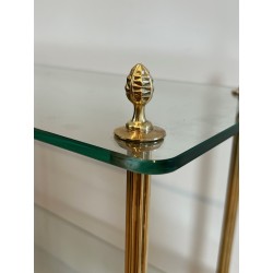 Étagère en Laiton à Tablettes de Dalles de Verre de la Maison Jansen, Travail Français, Vers 1940