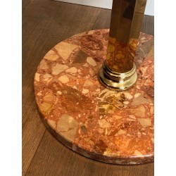 Porte-Manteaux en Laiton sur Socle Rond en Marbre, Travail Français, Vers 1970